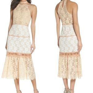 Foxiedox Amelia Beige And Ivory Lace Midi Dress NWT